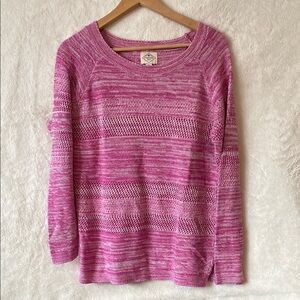 St John's Bay Party Pink and Ivory Crew Neck Sweater with Open Knit Texture